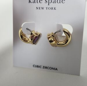 NWT Kate Spade Gold-Tone Pink Keep Sparkling Heart Huggie Earrings